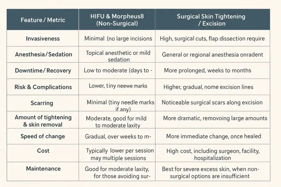 Table showing benefits of Lipo Freeze 2 U Kings Langley treatments for skin tightening following weight loss injections.